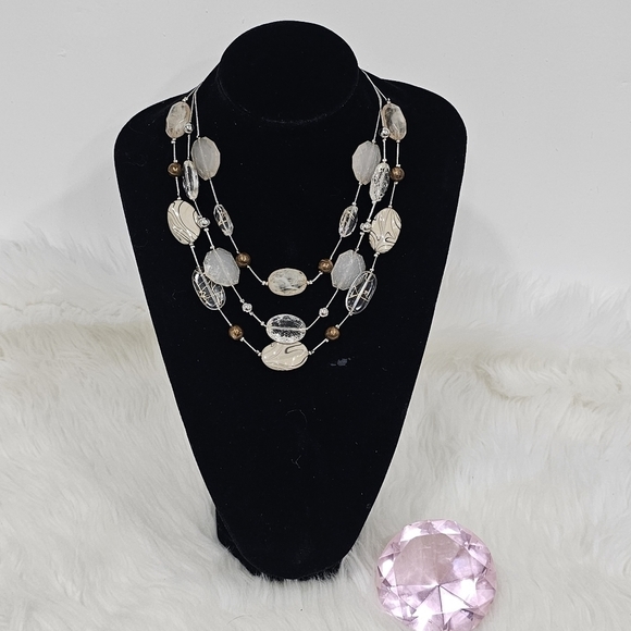 N.Y. NECKLACE STONE SINTETIC WHITE AND BROWN COLOR - Picture 3 of 4